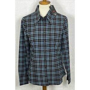 Levi's Womens The Everyday Blouse Standard Fit Brown Blue Plaid Size Small NWT